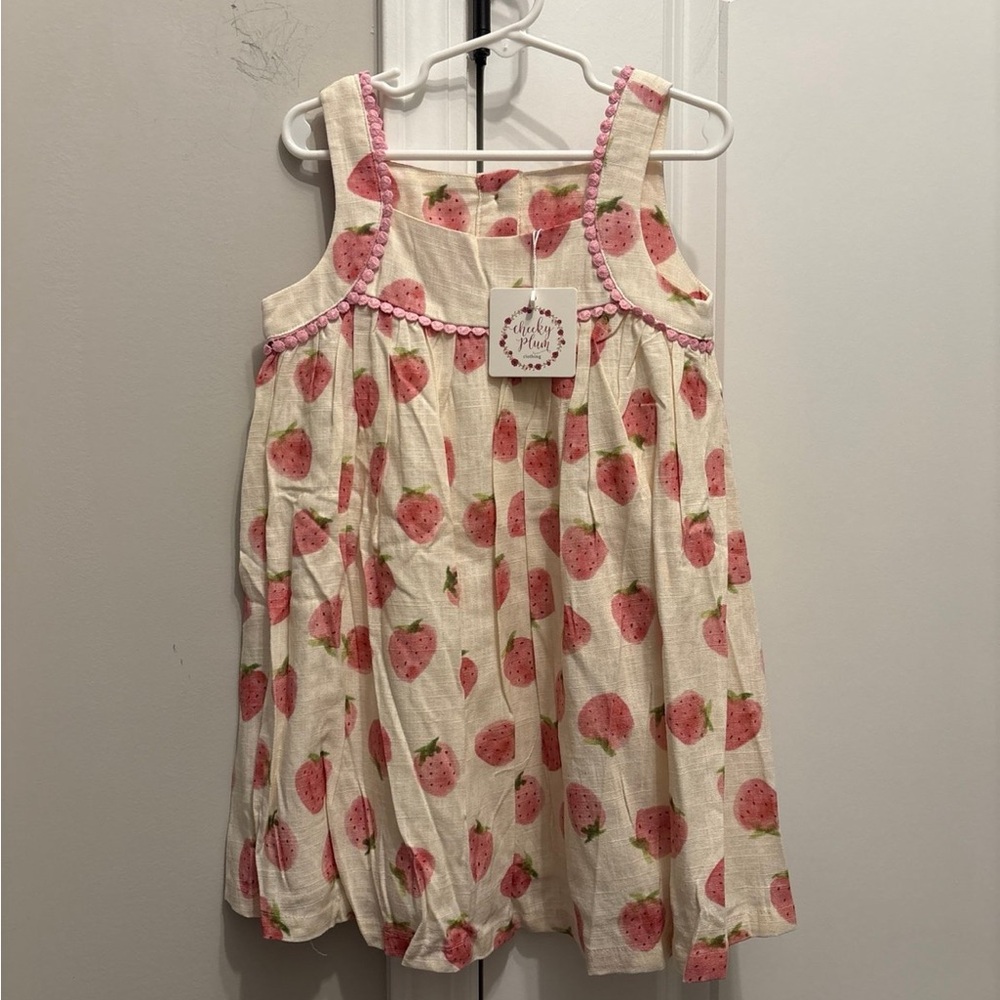 cheeky plum Cream Dress with Pink Strawberry Print